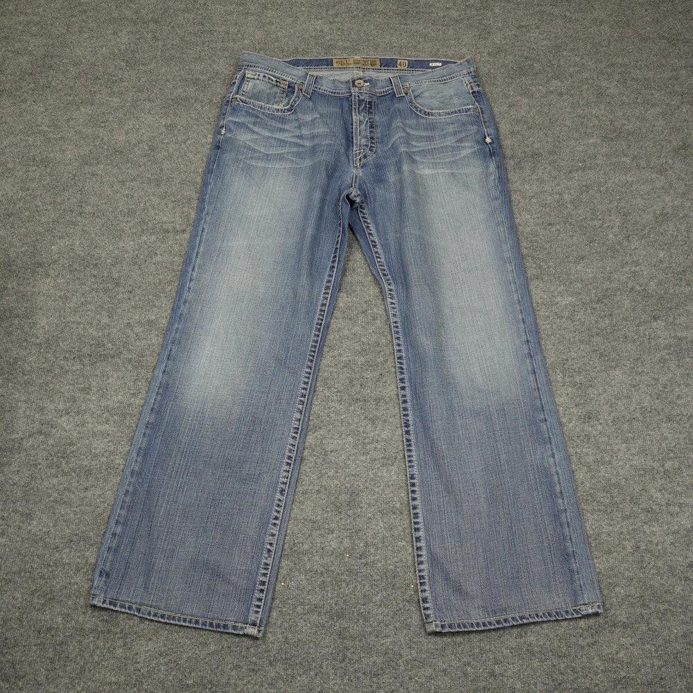 BKE Tyler Jeans Mens 40 Blue Light Wash Straight Leg Embroidered Pockets Denim